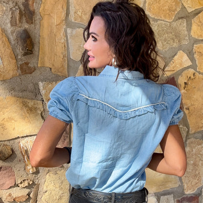 Bluebonnet Ruffle Denim Blouse