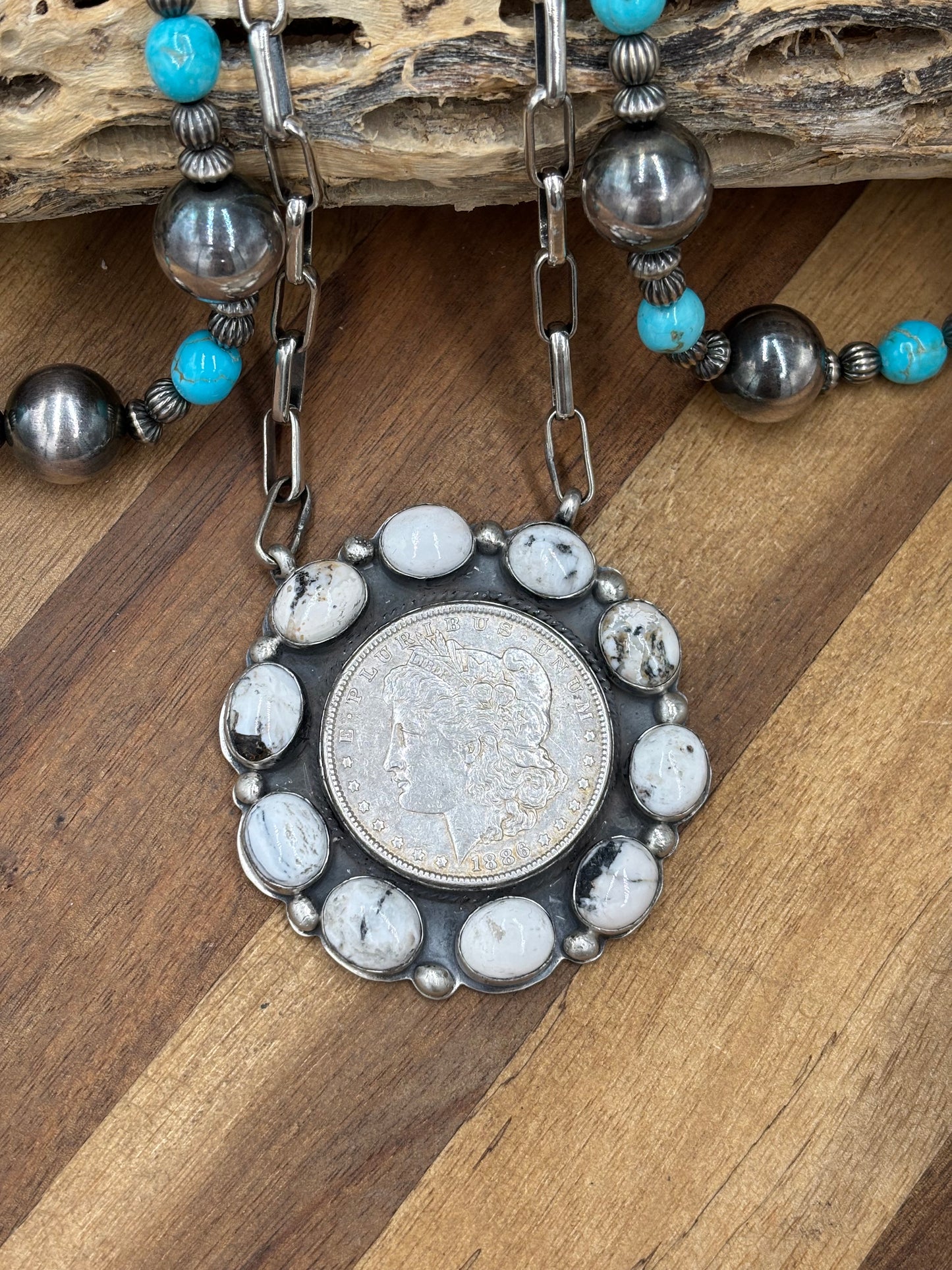 White Buffalo #826-11 Coin Necklace by Boyd Ashley, Navajo