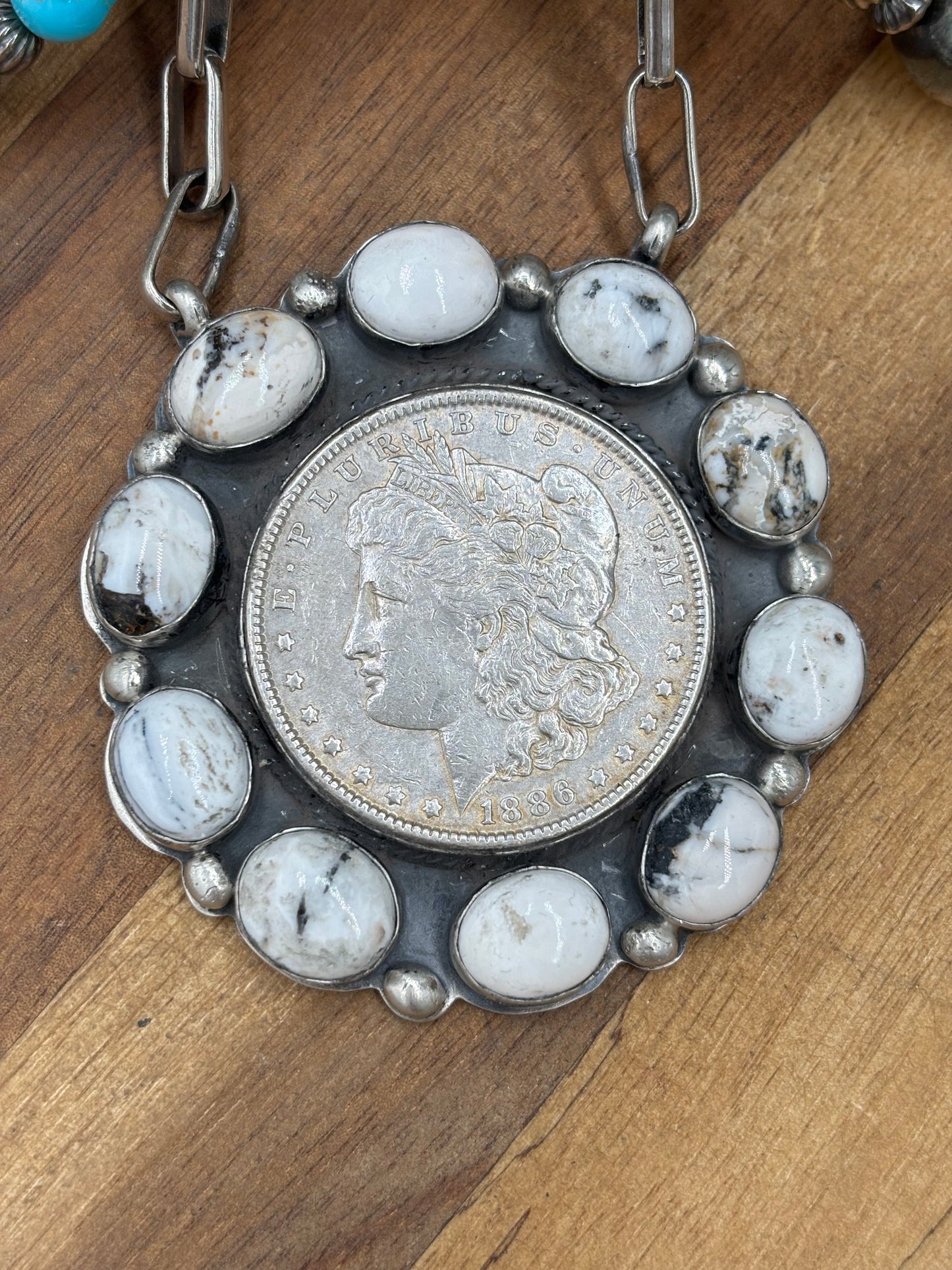 White Buffalo #826-11 Coin Necklace by Boyd Ashley, Navajo
