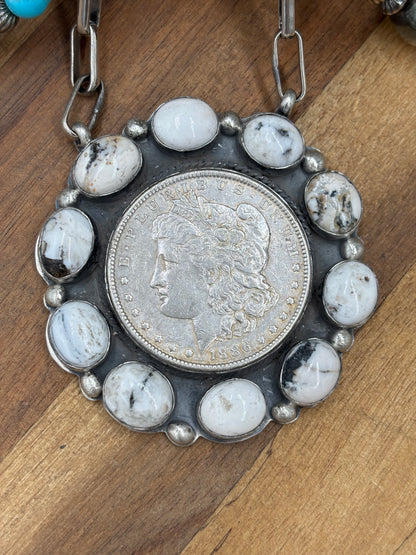 White Buffalo #826-11 Coin Necklace by Boyd Ashley, Navajo