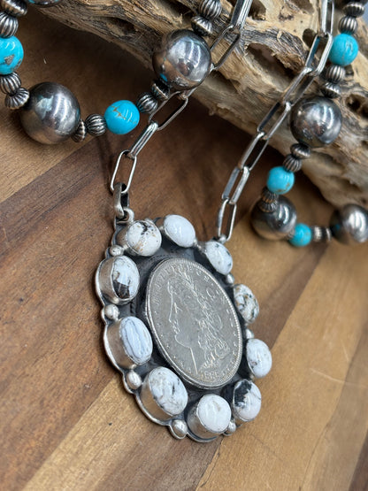 White Buffalo #826-11 Coin Necklace by Boyd Ashley, Navajo