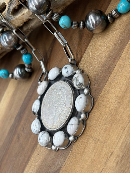 White Buffalo #826-11 Coin Necklace by Boyd Ashley, Navajo