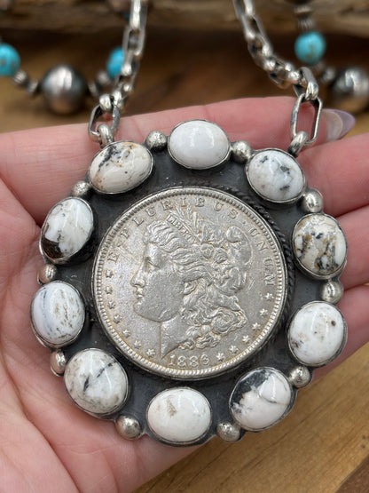 White Buffalo #826-11 Coin Necklace by Boyd Ashley, Navajo