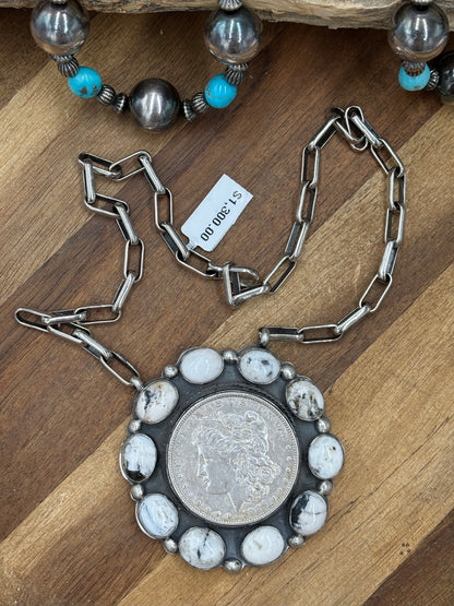 White Buffalo #826-11 Coin Necklace by Boyd Ashley, Navajo