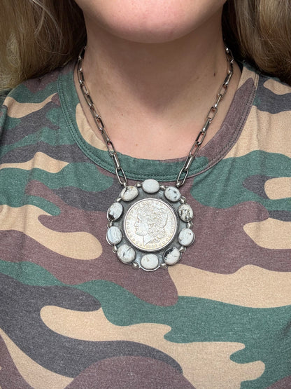 White Buffalo #826-11 Coin Necklace by Boyd Ashley, Navajo