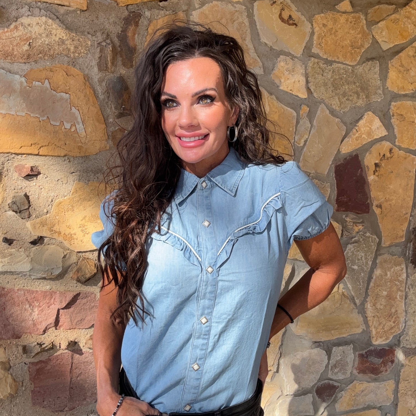 Bluebonnet Ruffle Denim Blouse