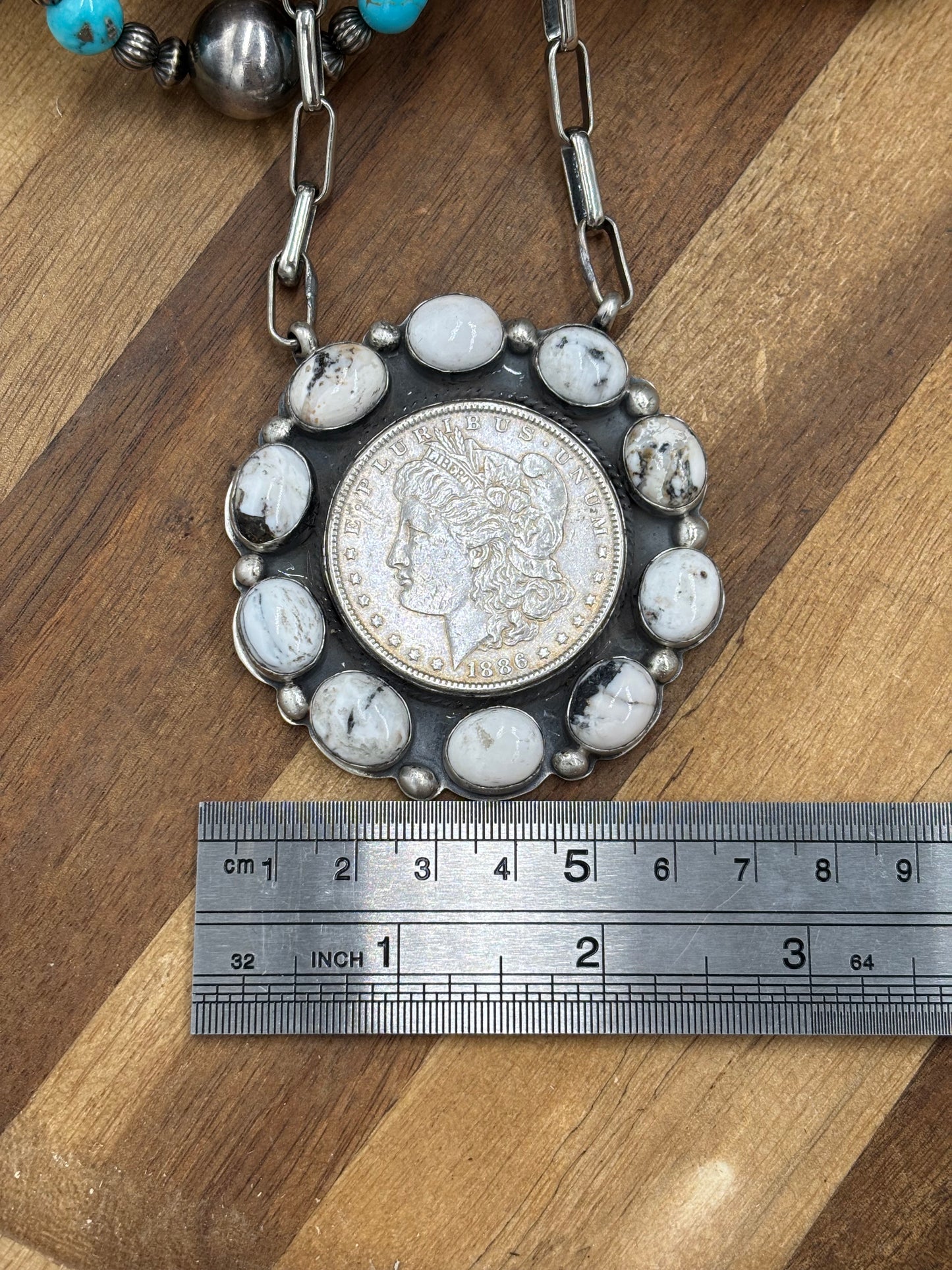 White Buffalo #826-11 Coin Necklace by Boyd Ashley, Navajo