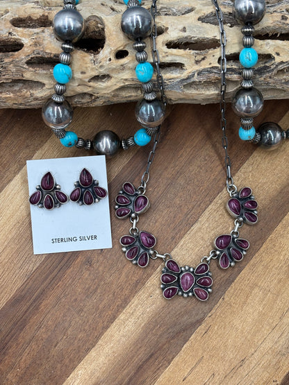 Purple Spiny #826-12 Cluster Necklace & Earring Set by Sharon Francisco, Navajo