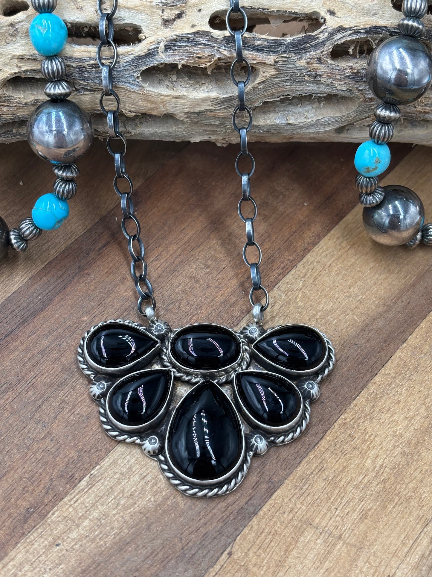Black Onyx #826-14 Half Cluster Necklace by Augustine Largo, Navajo