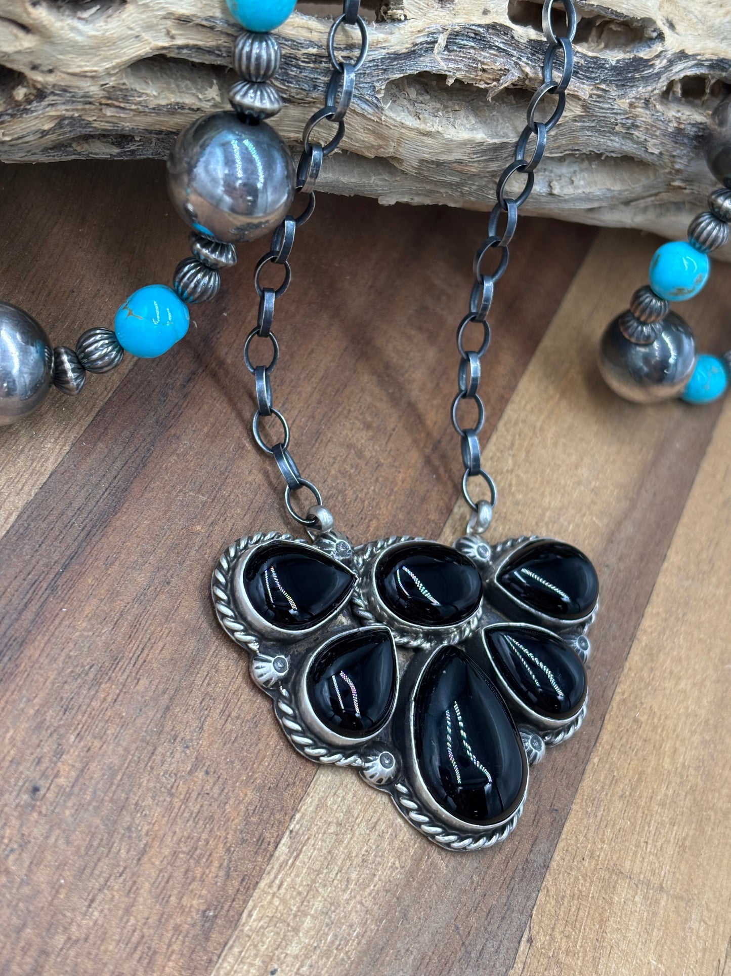 Black Onyx #826-14 Half Cluster Necklace by Augustine Largo, Navajo