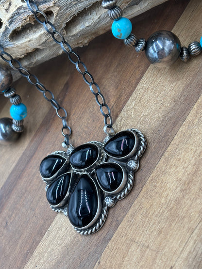 Black Onyx #826-14 Half Cluster Necklace by Augustine Largo, Navajo