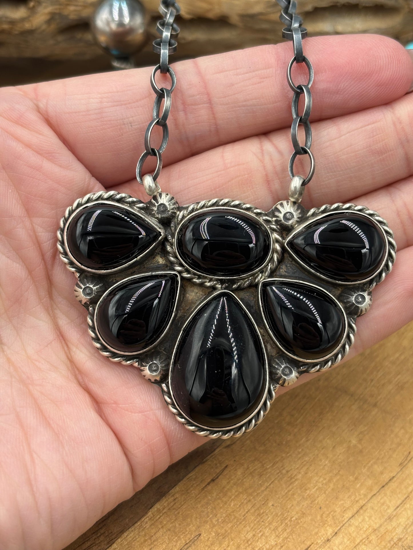 Black Onyx #826-14 Half Cluster Necklace by Augustine Largo, Navajo