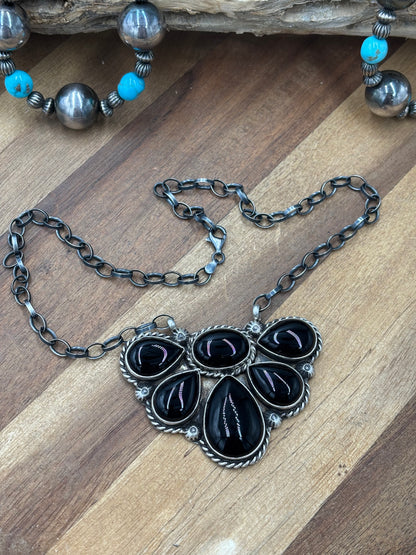 Black Onyx #826-14 Half Cluster Necklace by Augustine Largo, Navajo