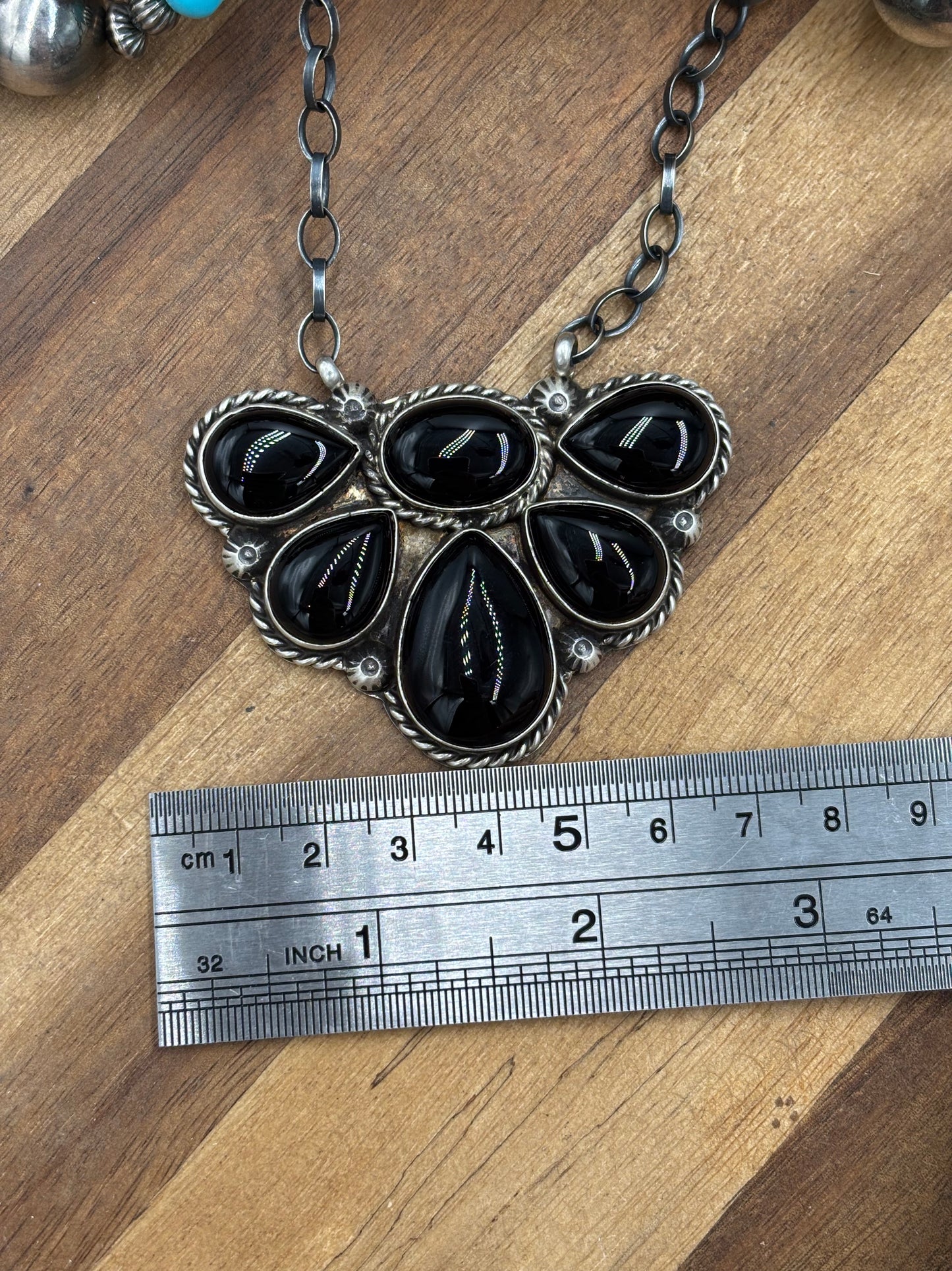 Black Onyx #826-14 Half Cluster Necklace by Augustine Largo, Navajo