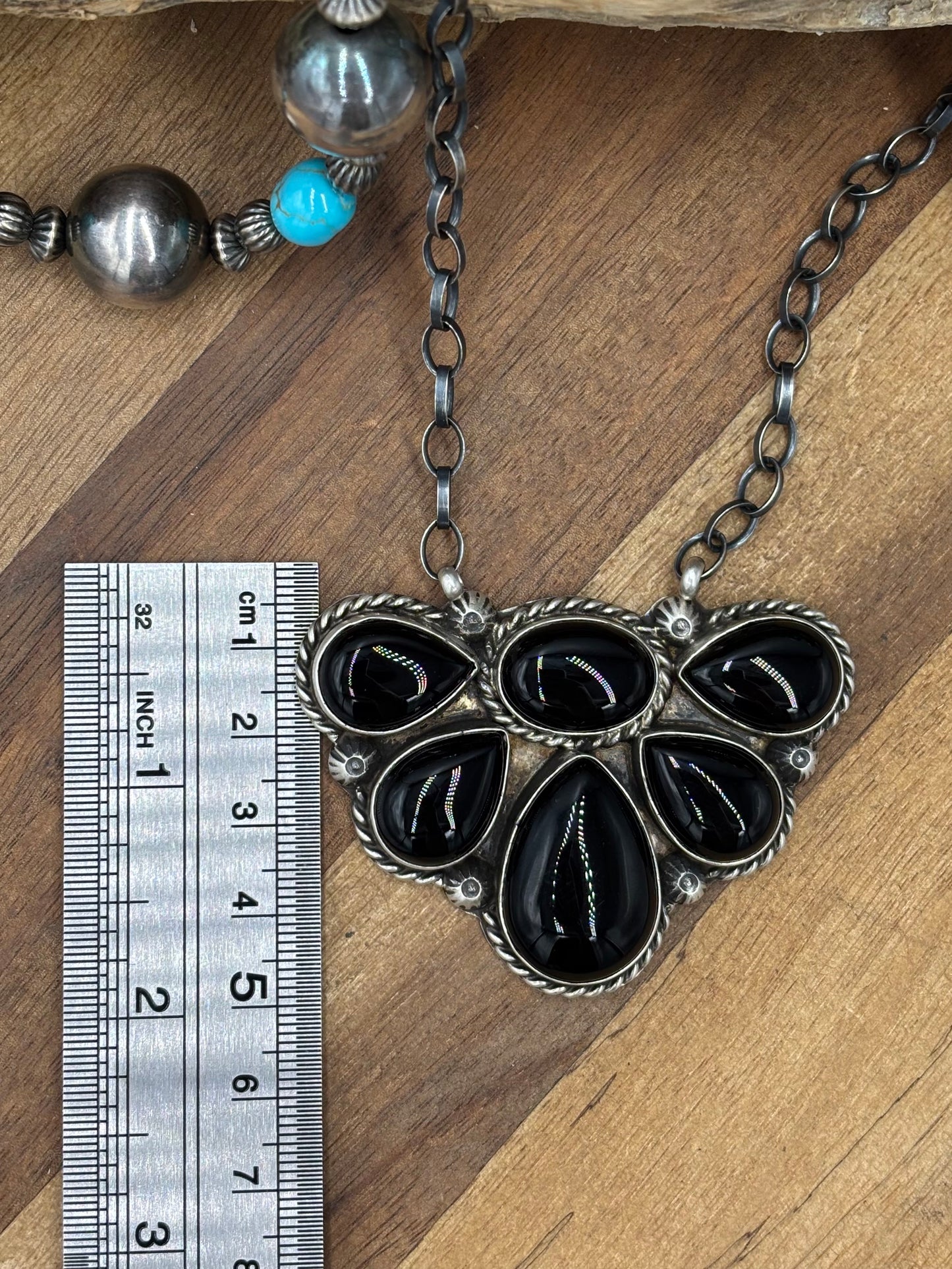 Black Onyx #826-14 Half Cluster Necklace by Augustine Largo, Navajo