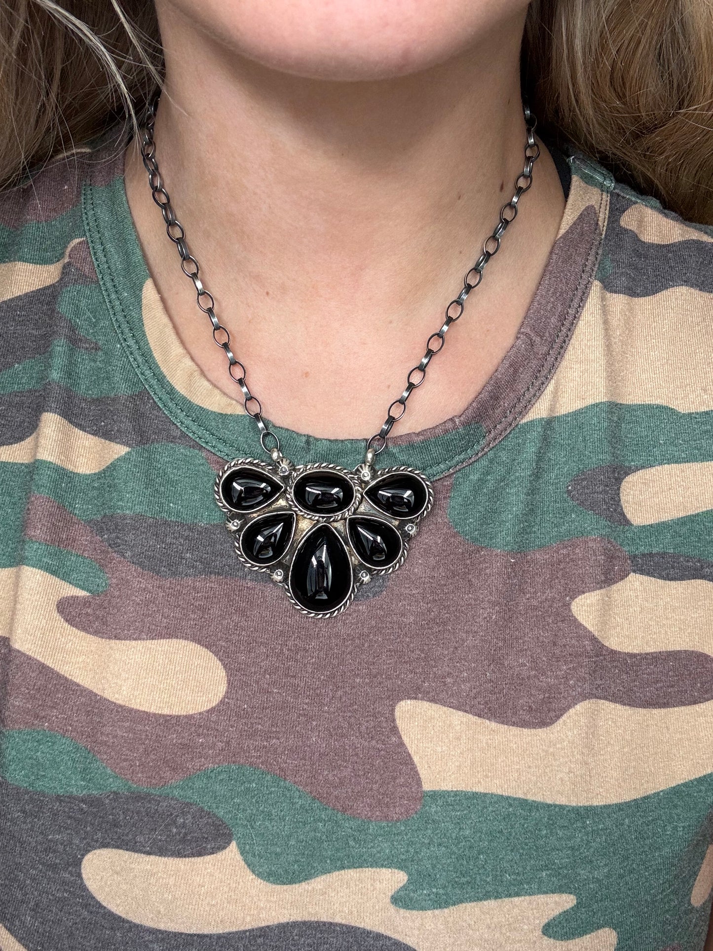 Black Onyx #826-14 Half Cluster Necklace by Augustine Largo, Navajo