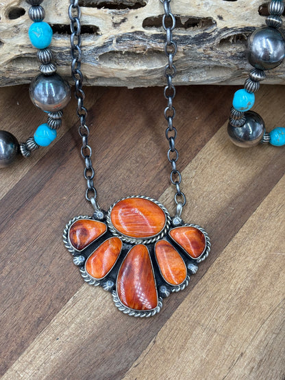 Orange Spiny #826-15 Half Cluster Necklace by Augustine Largo, Navajo