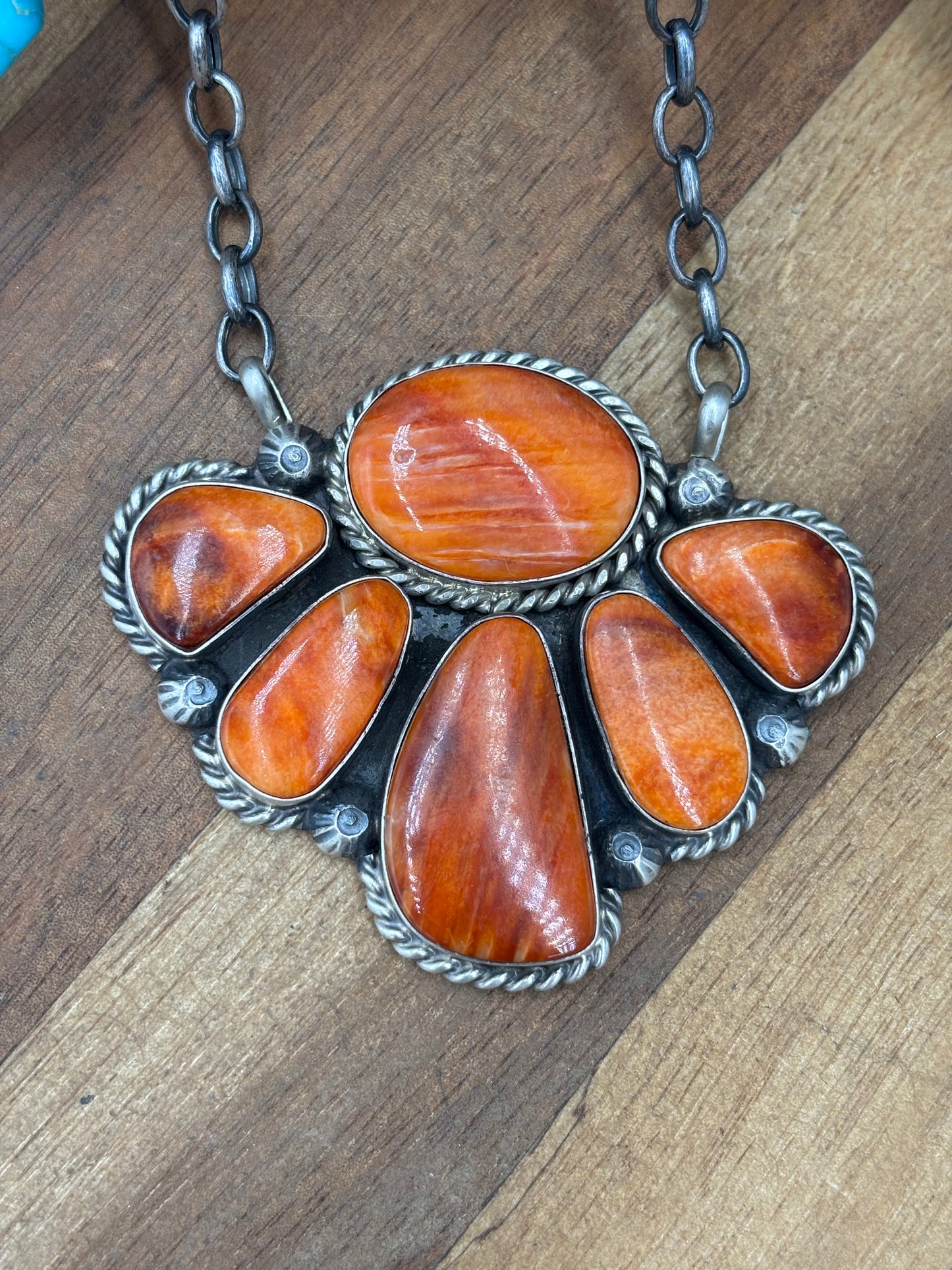 Orange Spiny #826-15 Half Cluster Necklace by Augustine Largo, Navajo