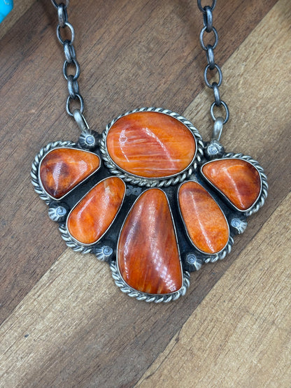 Orange Spiny #826-15 Half Cluster Necklace by Augustine Largo, Navajo