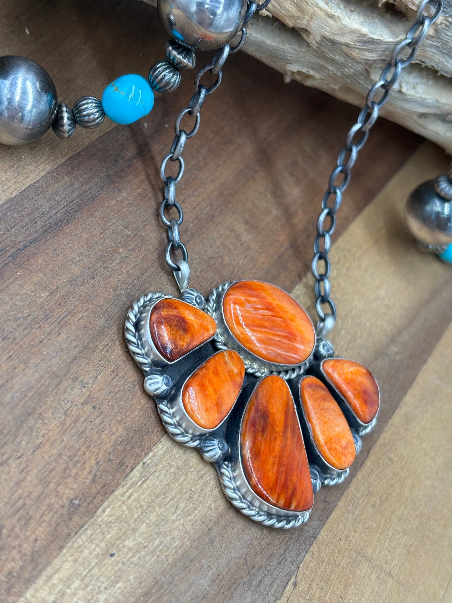 Orange Spiny #826-15 Half Cluster Necklace by Augustine Largo, Navajo