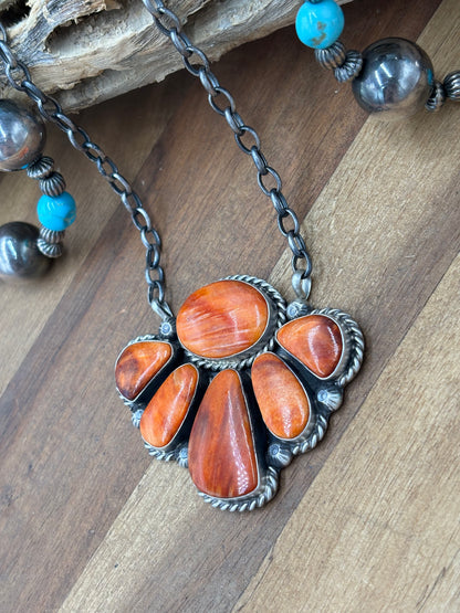 Orange Spiny #826-15 Half Cluster Necklace by Augustine Largo, Navajo