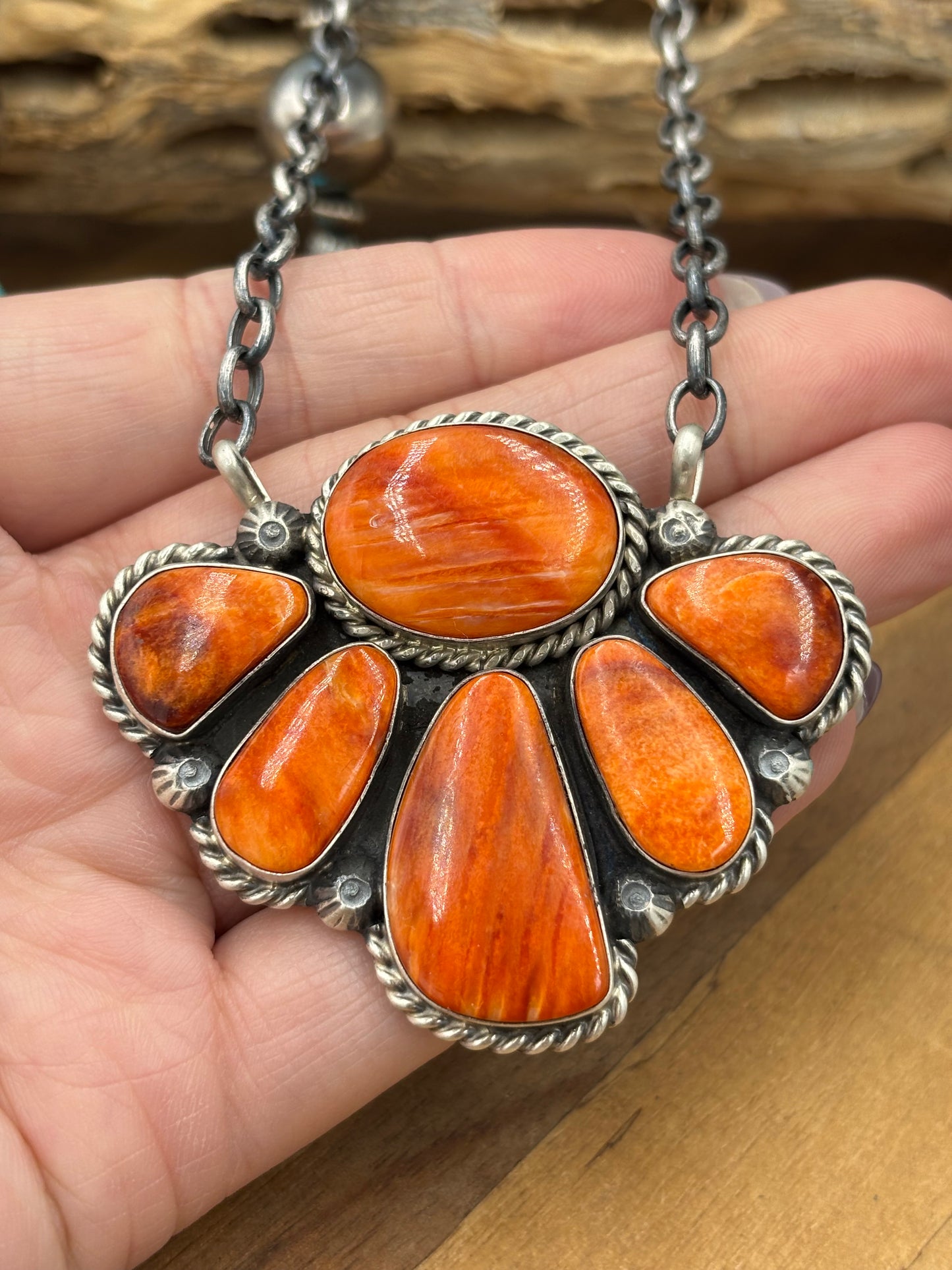 Orange Spiny #826-15 Half Cluster Necklace by Augustine Largo, Navajo