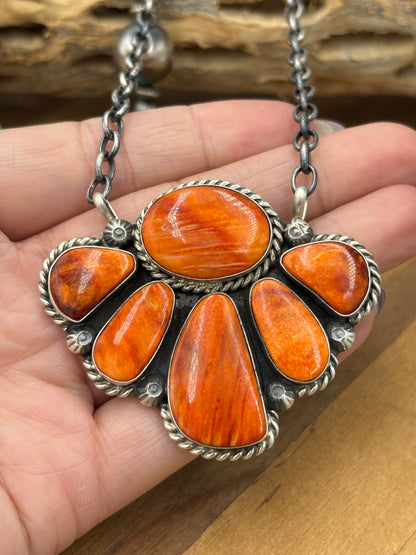 Orange Spiny #826-15 Half Cluster Necklace by Augustine Largo, Navajo