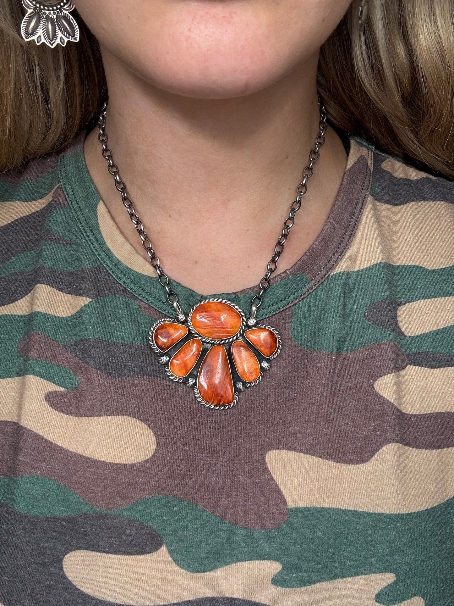 Orange Spiny #826-15 Half Cluster Necklace by Augustine Largo, Navajo