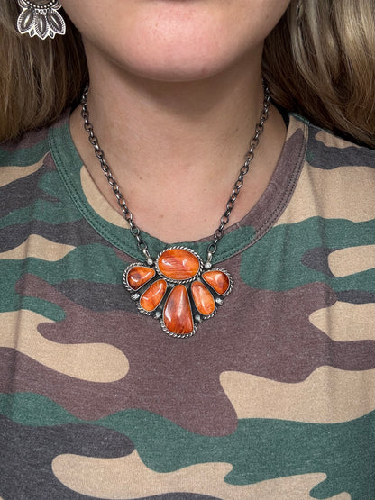 Orange Spiny #826-15 Half Cluster Necklace by Augustine Largo, Navajo