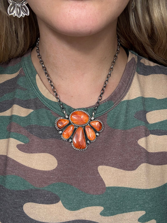 Orange Spiny #826-15 Half Cluster Necklace by Augustine Largo, Navajo