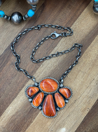 Orange Spiny #826-15 Half Cluster Necklace by Augustine Largo, Navajo