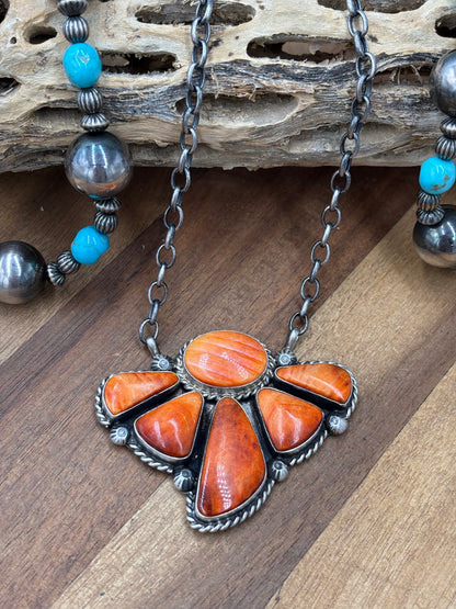 Orange Spiny #826-16 Half Cluster Necklace by Augustine Largo, Navajo