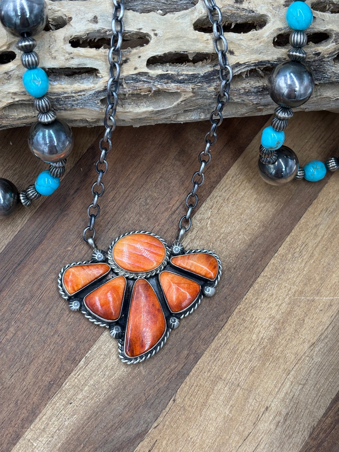 Orange Spiny #826-16 Half Cluster Necklace by Augustine Largo, Navajo