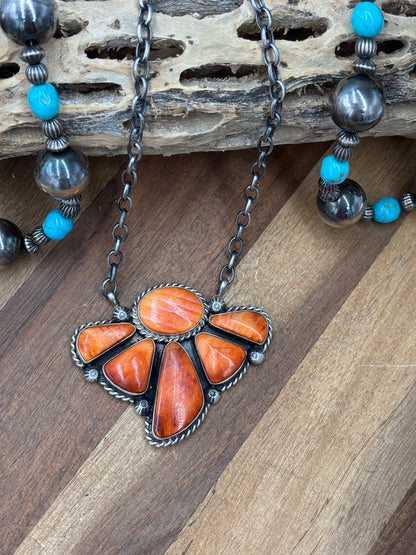 Orange Spiny #826-16 Half Cluster Necklace by Augustine Largo, Navajo