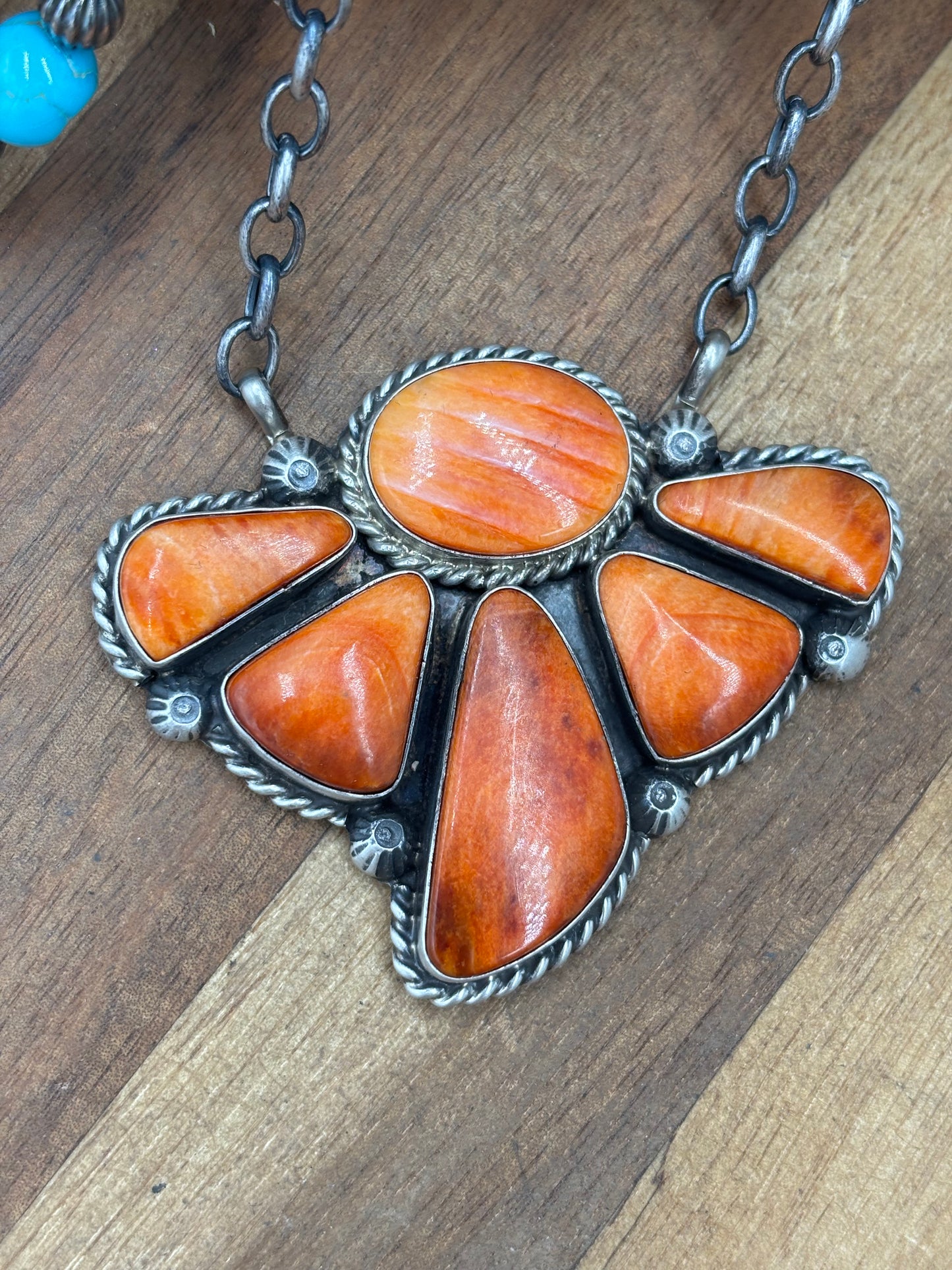 Orange Spiny #826-16 Half Cluster Necklace by Augustine Largo, Navajo