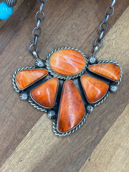 Orange Spiny #826-16 Half Cluster Necklace by Augustine Largo, Navajo