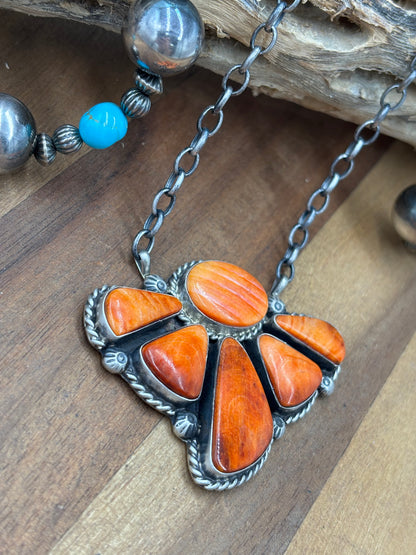Orange Spiny #826-16 Half Cluster Necklace by Augustine Largo, Navajo
