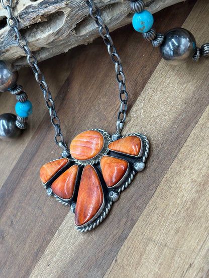 Orange Spiny #826-16 Half Cluster Necklace by Augustine Largo, Navajo