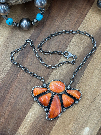 Orange Spiny #826-16 Half Cluster Necklace by Augustine Largo, Navajo