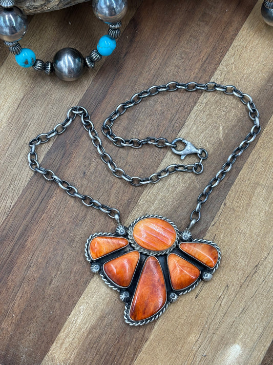 Orange Spiny #826-16 Half Cluster Necklace by Augustine Largo, Navajo