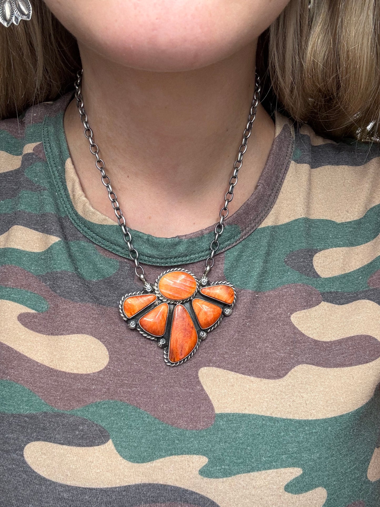 Orange Spiny #826-16 Half Cluster Necklace by Augustine Largo, Navajo