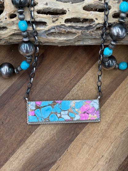 Cotton Candy #826-17 XL Bar Necklace by Brandon Etcitty, Navajo