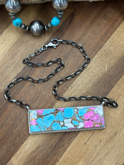 Cotton Candy #826-17 XL Bar Necklace by Brandon Etcitty, Navajo