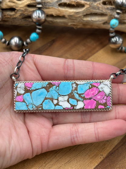 Cotton Candy #826-17 XL Bar Necklace by Brandon Etcitty, Navajo