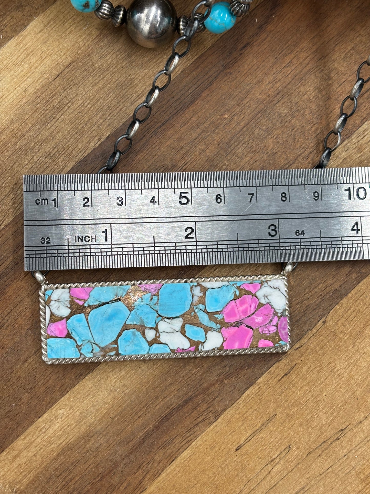 Cotton Candy #826-17 XL Bar Necklace by Brandon Etcitty, Navajo
