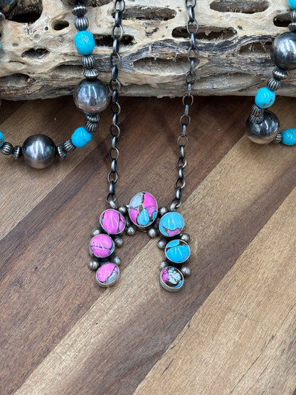 Cotton Candy #826-20 Naja Necklace by Augustine Largo, Navajo