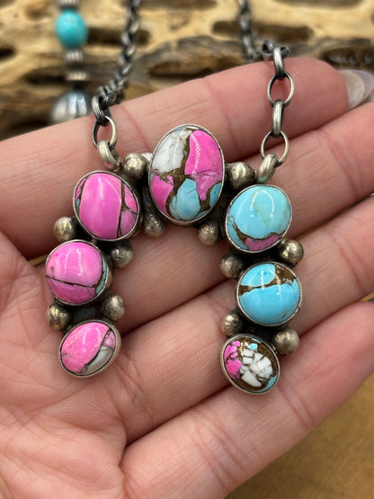 Cotton Candy #826-20 Naja Necklace by Augustine Largo, Navajo