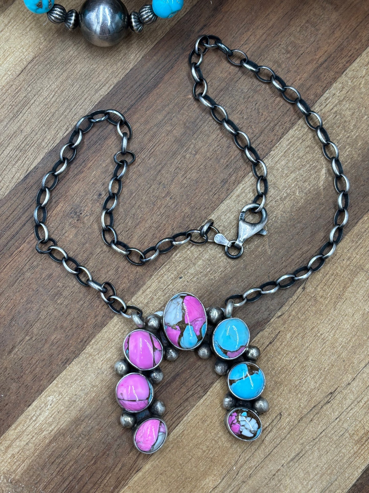 Cotton Candy #826-20 Naja Necklace by Augustine Largo, Navajo