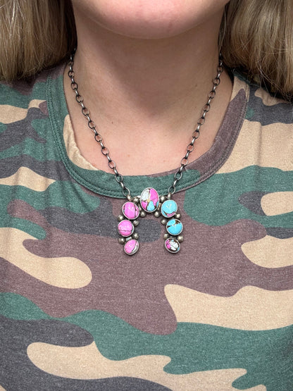 Cotton Candy #826-20 Naja Necklace by Augustine Largo, Navajo