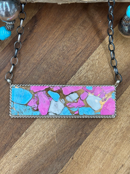 Cotton Candy #826-18 XL Bar Necklace by Brandon Etcitty, Navajo